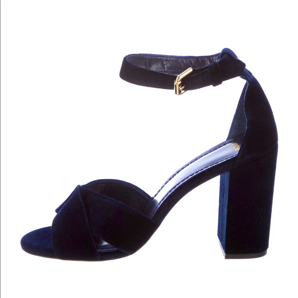MAJE Navy Blue Velvet and Leather Heeled Sandals - Size 40